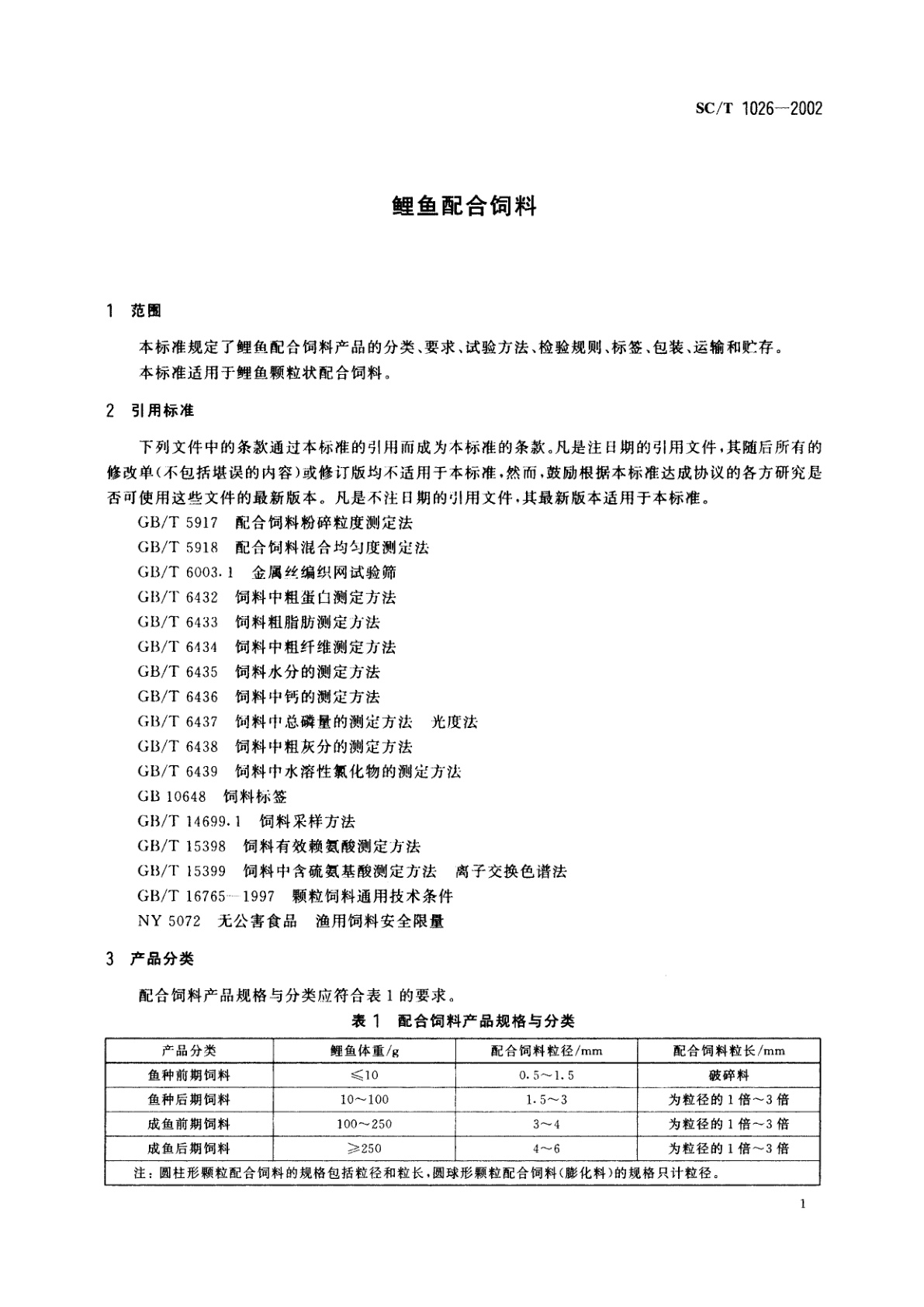 SC/T 1026-2002 鲤鱼配合饲料