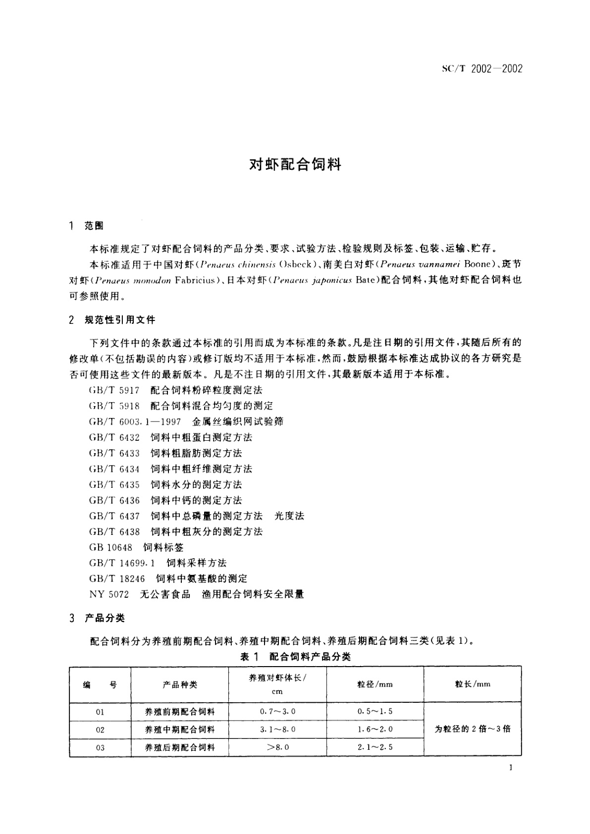 SC/T 2002-2002 对虾配合饲料