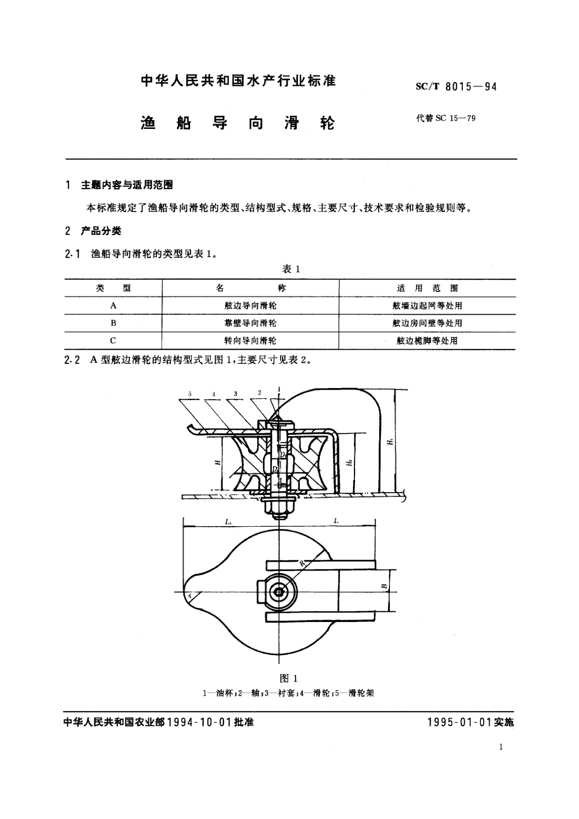 SC/T 8015-1994 渔船导向滑轮