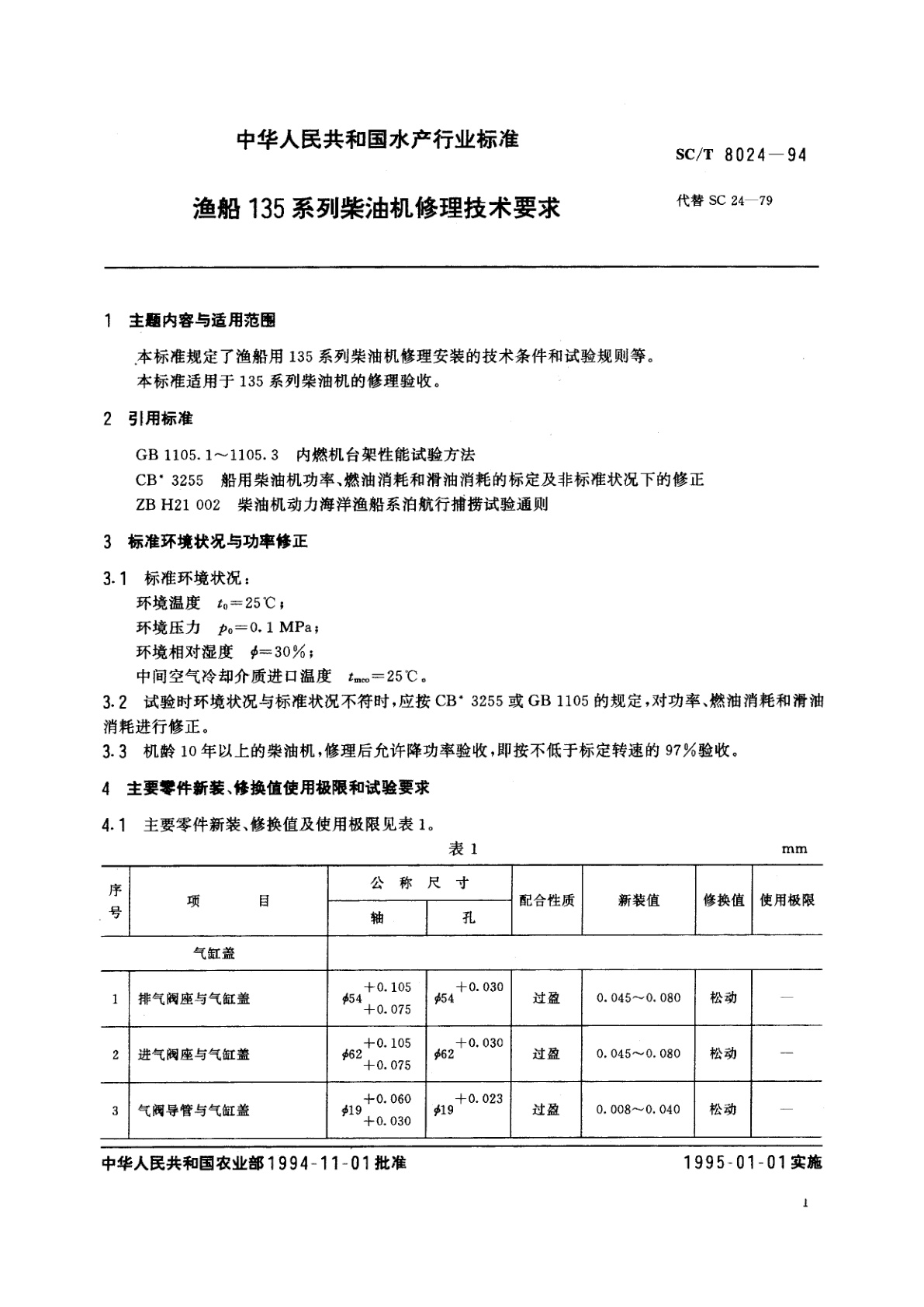 SC/T 8024-1994 渔船135系列柴油机修理技术要求