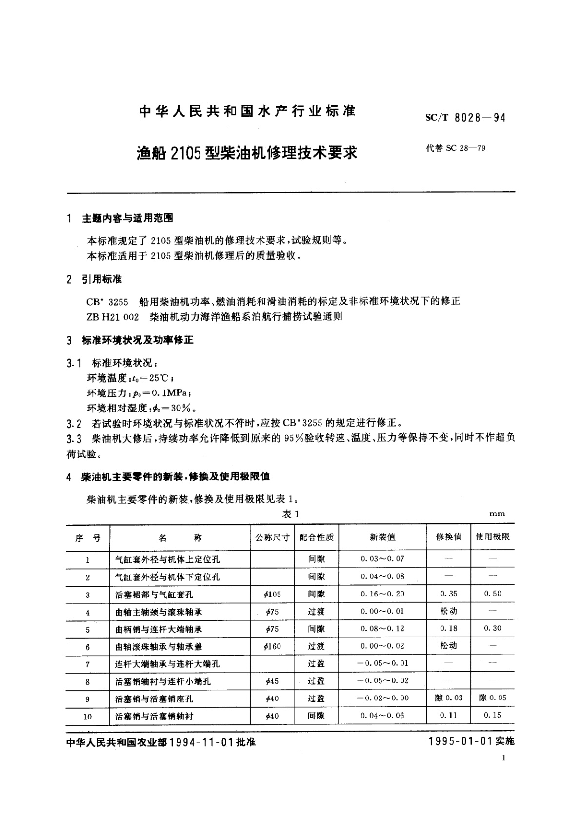 SC/T 8028-1994 渔船2105型柴油机修理技术要求