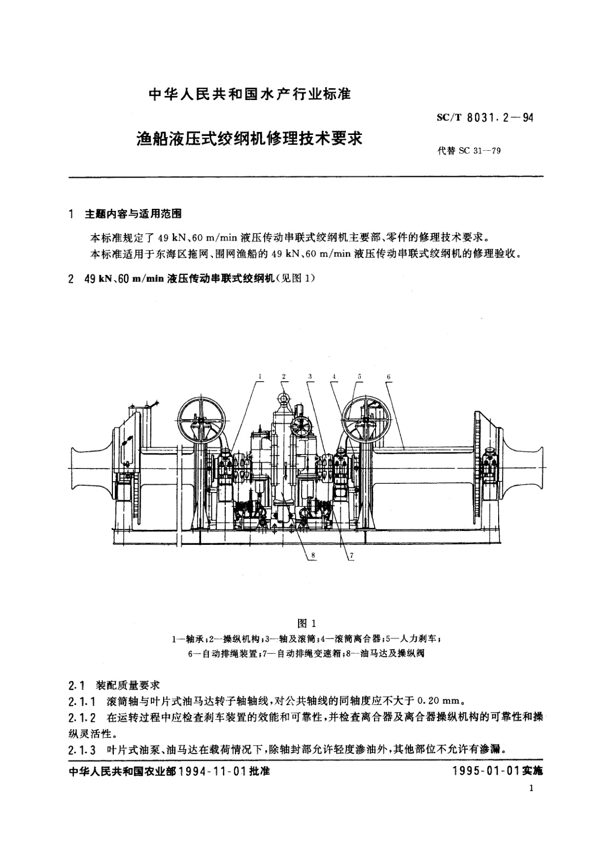 SC/T 8031.2-1994 渔船液压式绞纲机修理技术要求