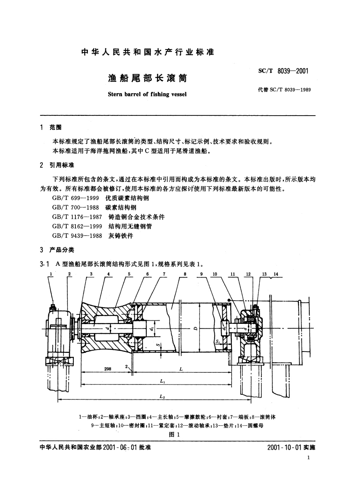 SC/T 8039-2001 渔船尾部长滚筒