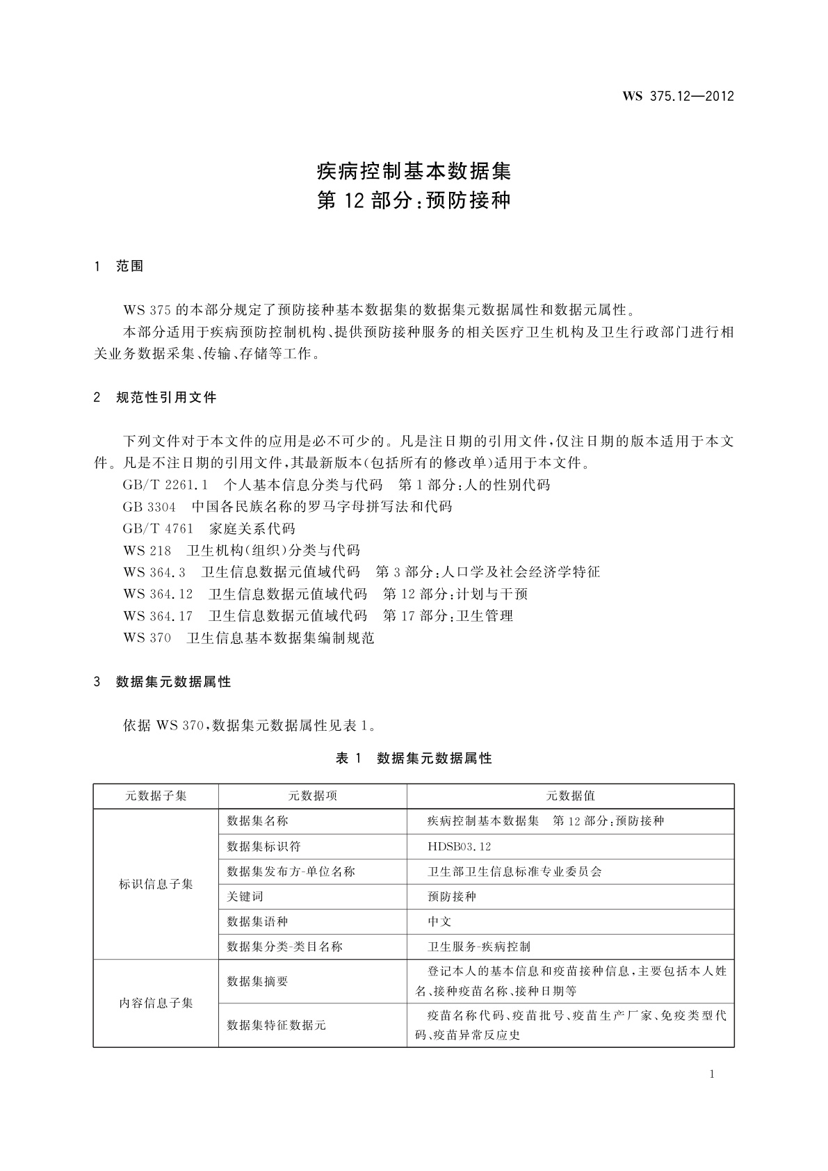 WS 375.12-2012 疾病控制基本数据集　第12部分：预防接种