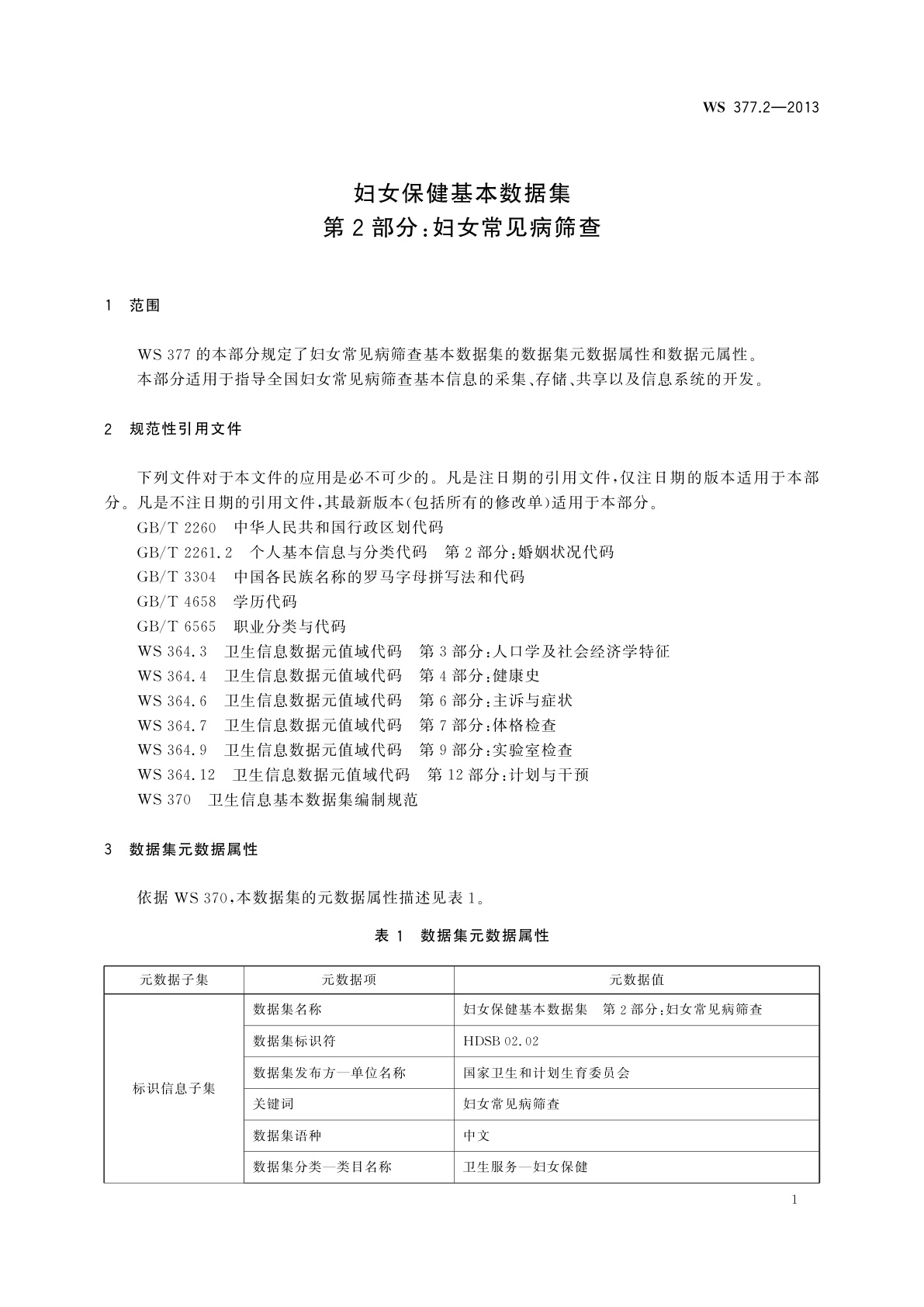 WS 377.2-2013 妇女保健基本数据集　第2部分：妇女常见病筛查