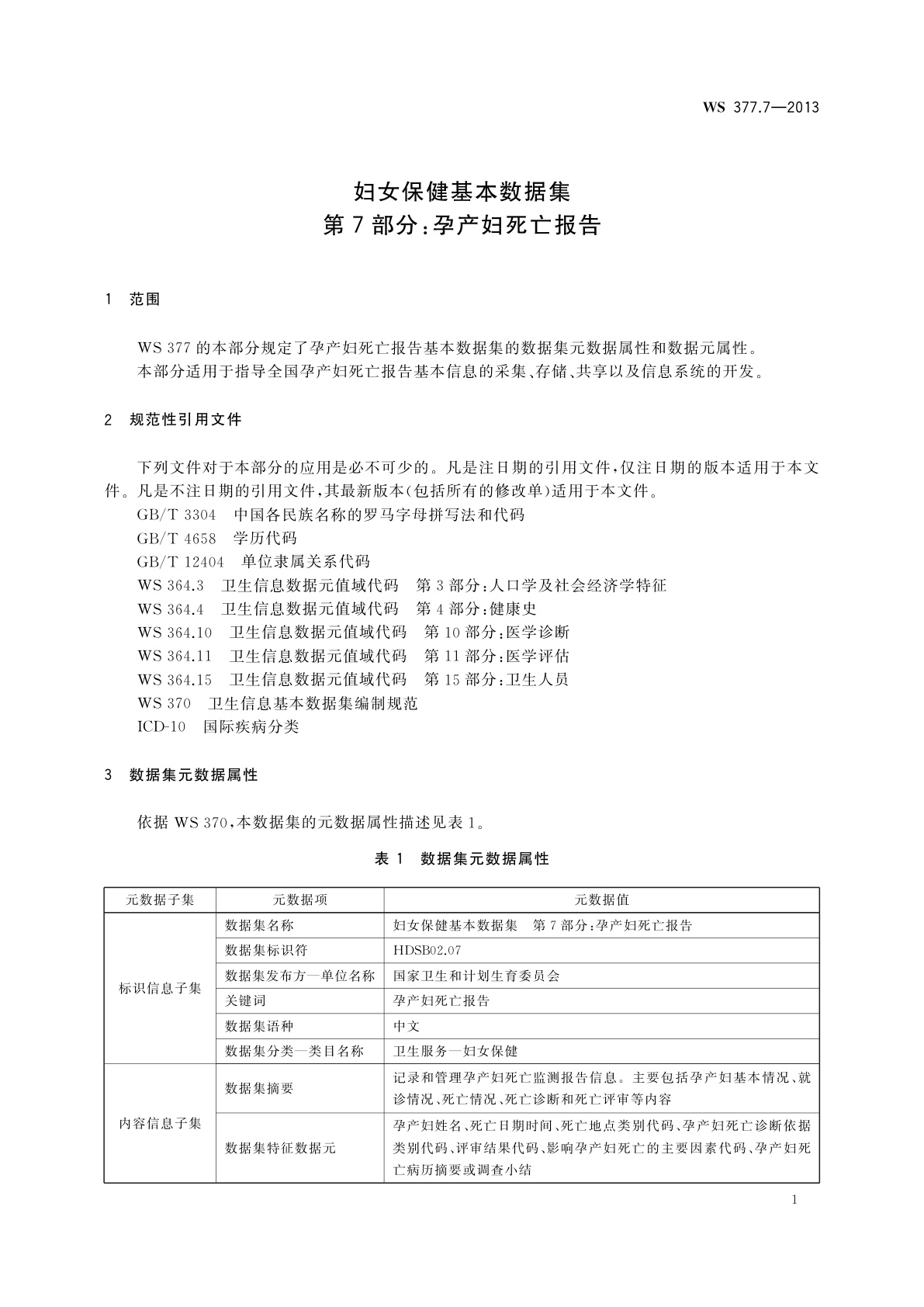 WS 377.7-2013 妇女保健基本数据集　第7部分：孕产妇死亡报告