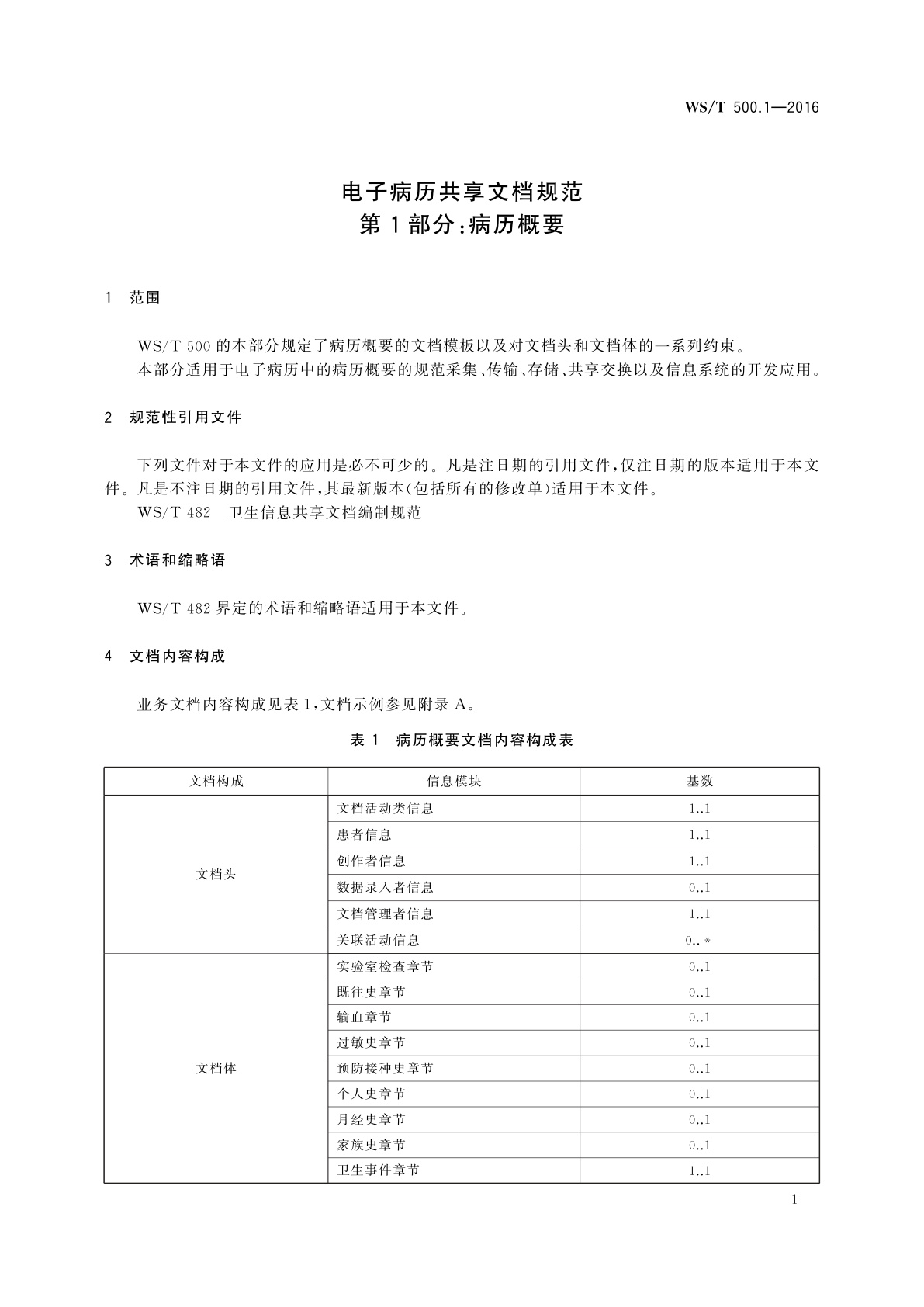 WS/T 500.1-2016 电子病历共享文档规范　第1部分：病历概要