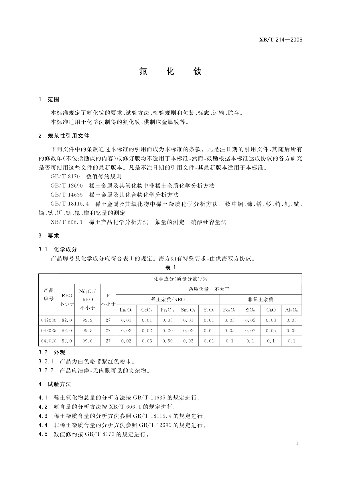 XB/T 214-2006 氟化钕