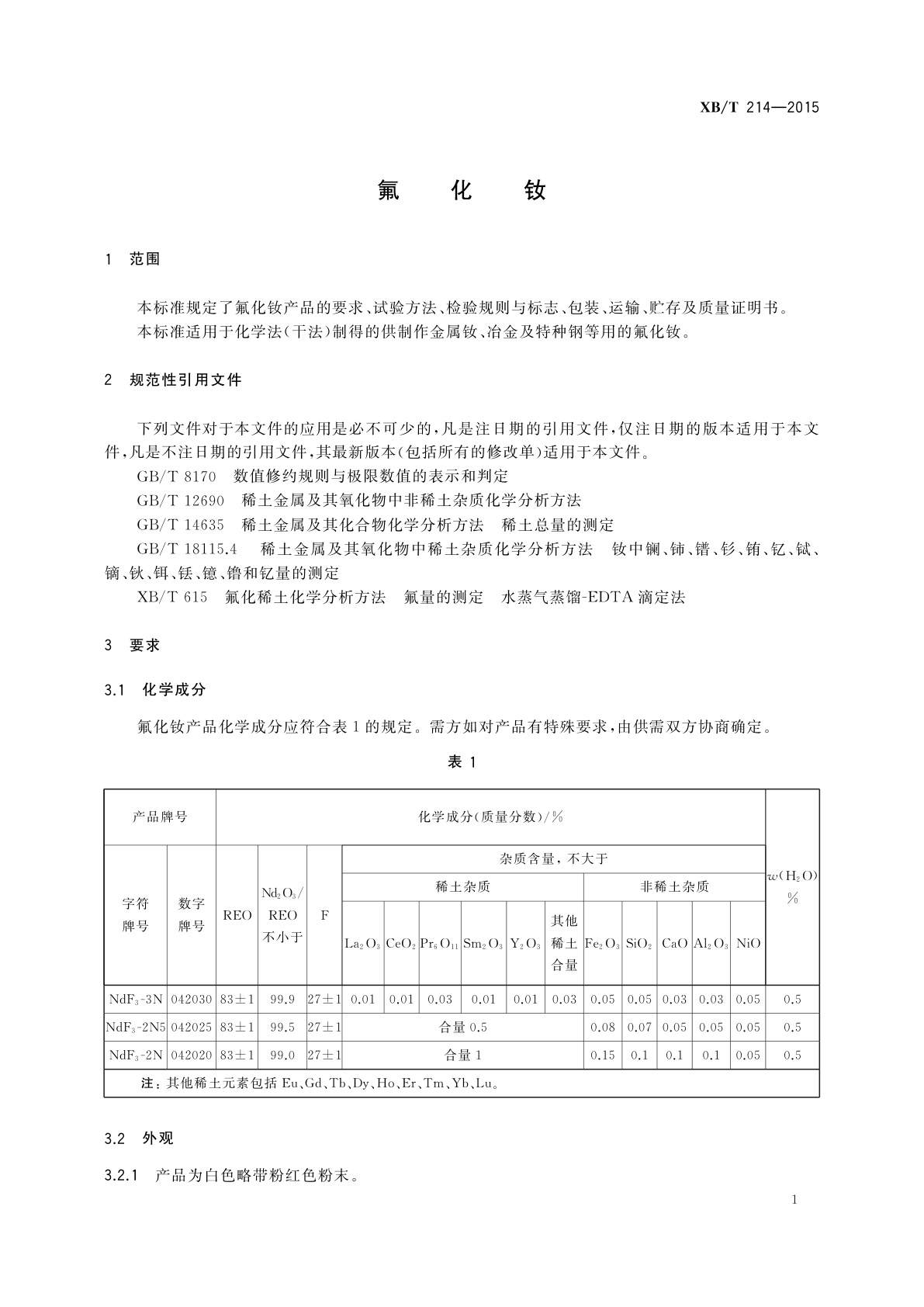 XB/T 214-2015 氟化钕