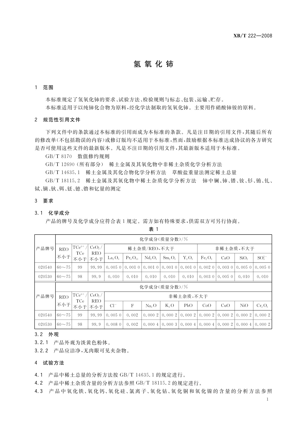 XB/T 222-2008 氢氧化铈
