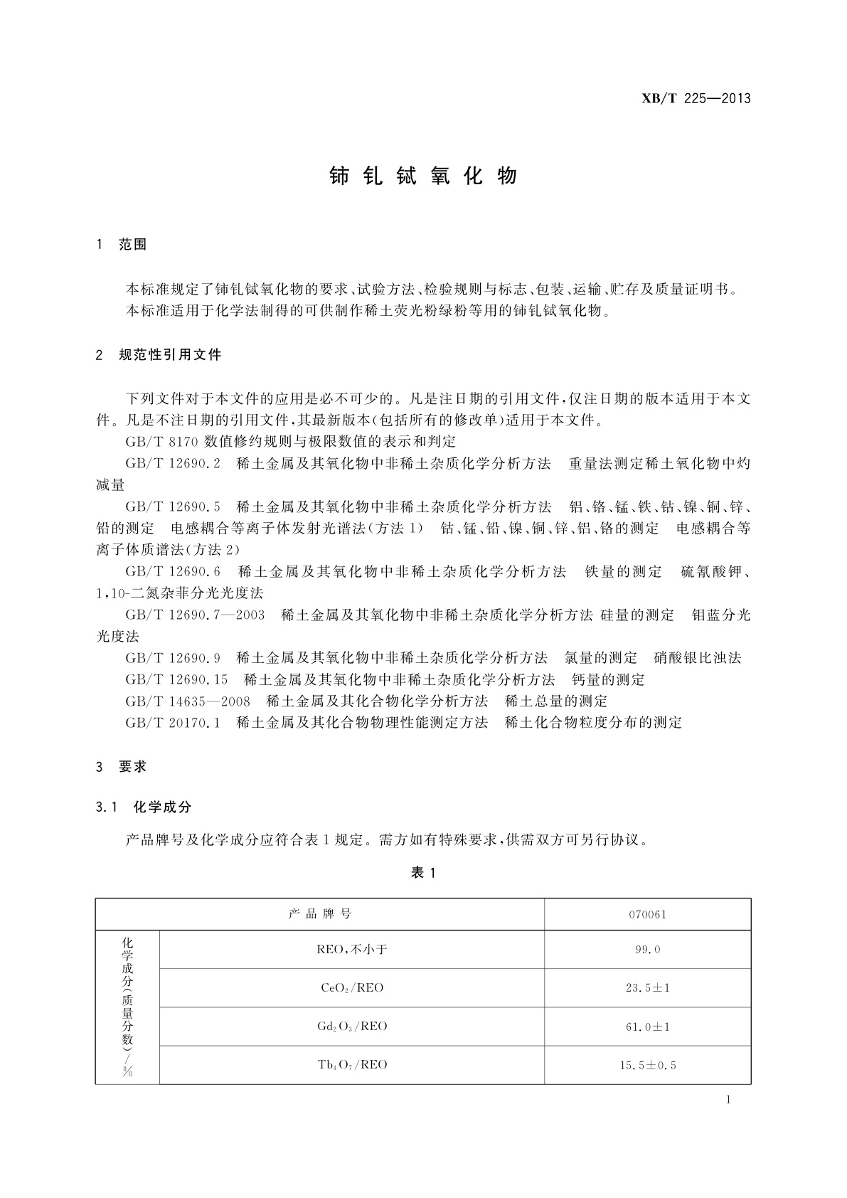 XB/T 225-2013 铈钆铽氧化物