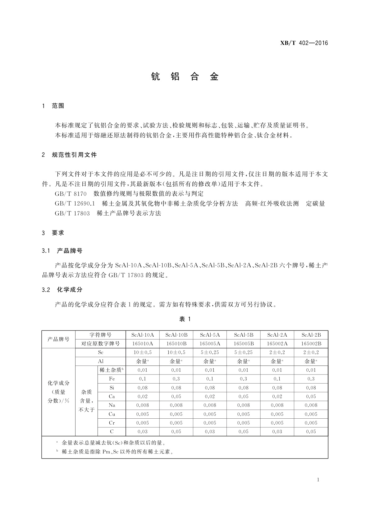 XB/T 402-2016 钪铝合金