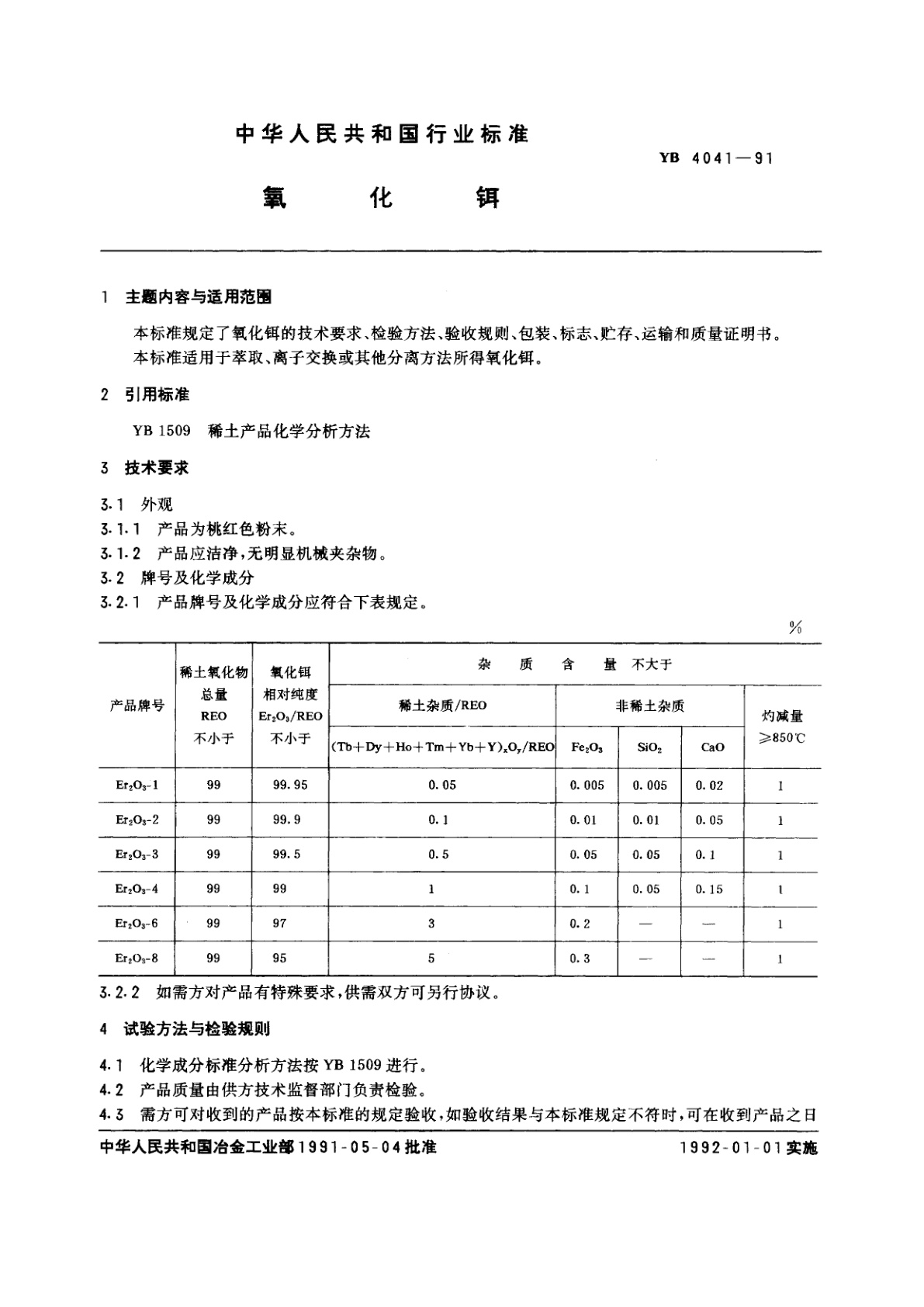 YB 4041-1991 氧化铒