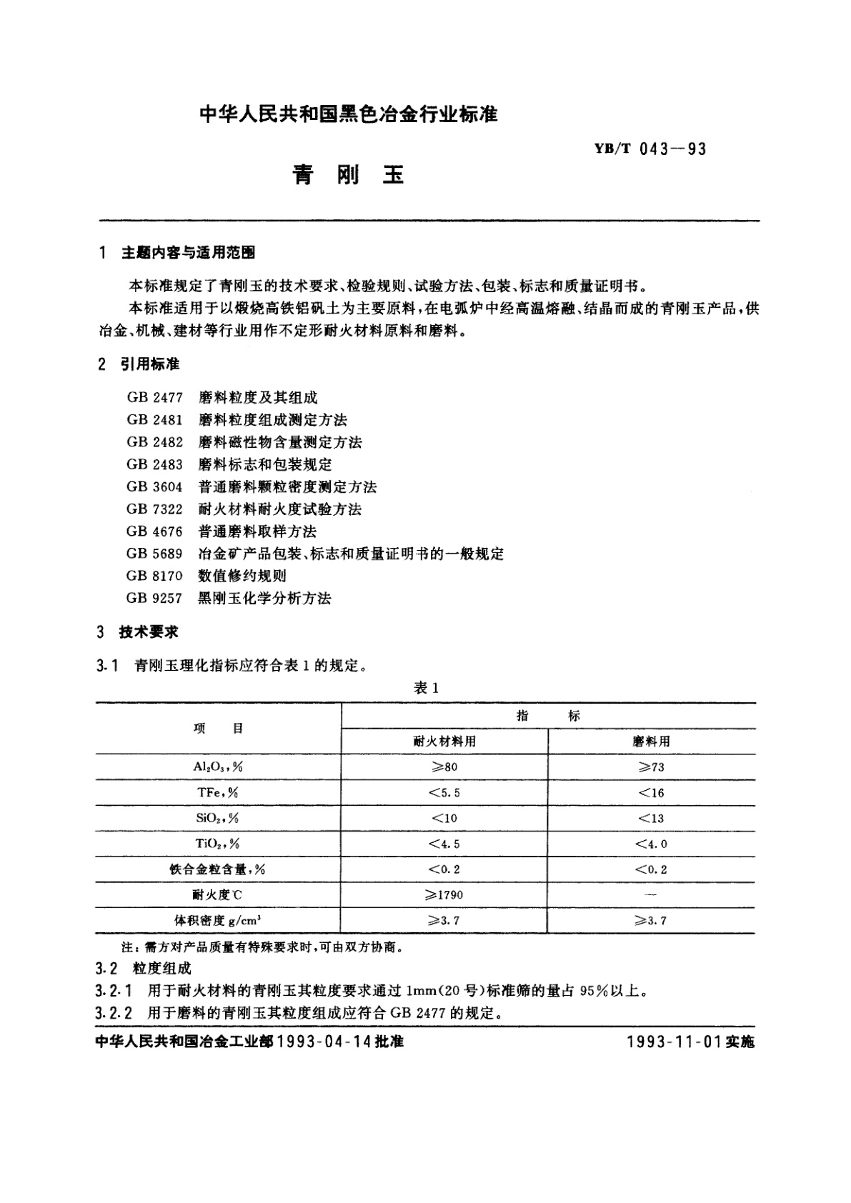 YB/T 043-1993 青刚玉