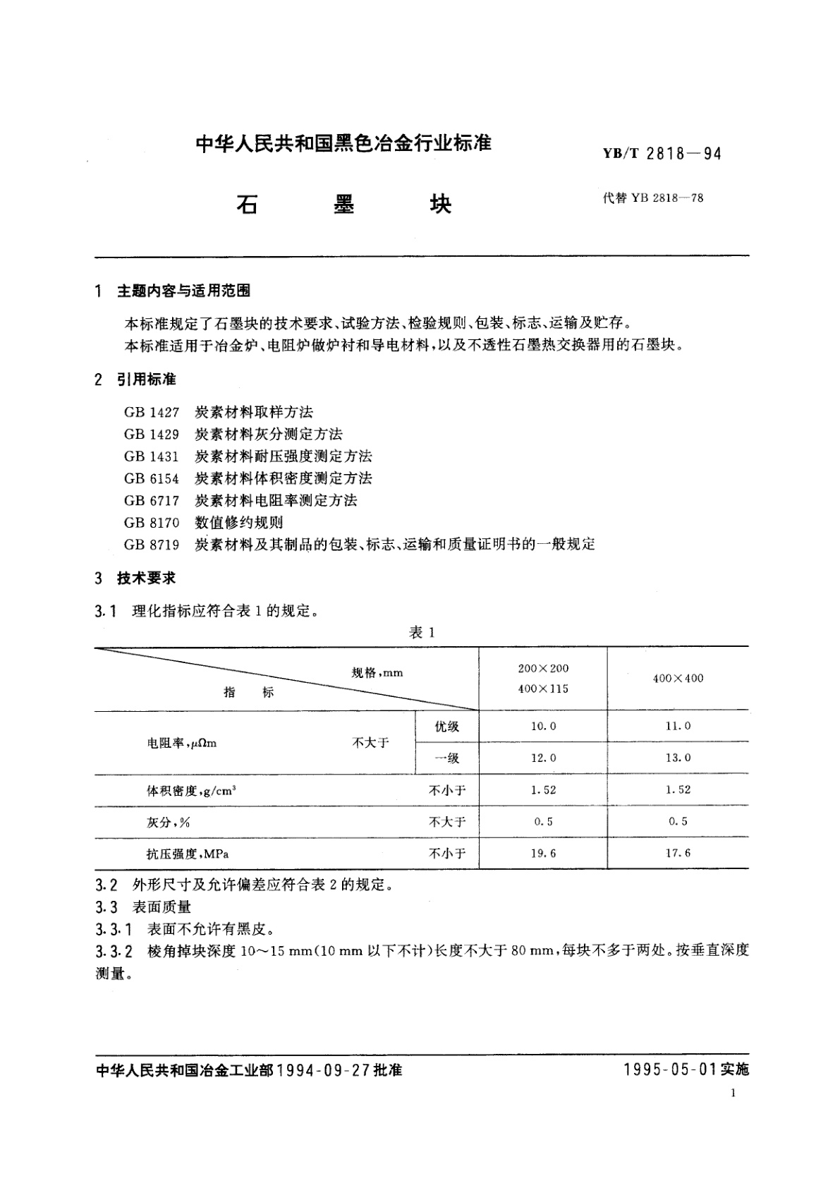 YB/T 2818-1994 石墨块