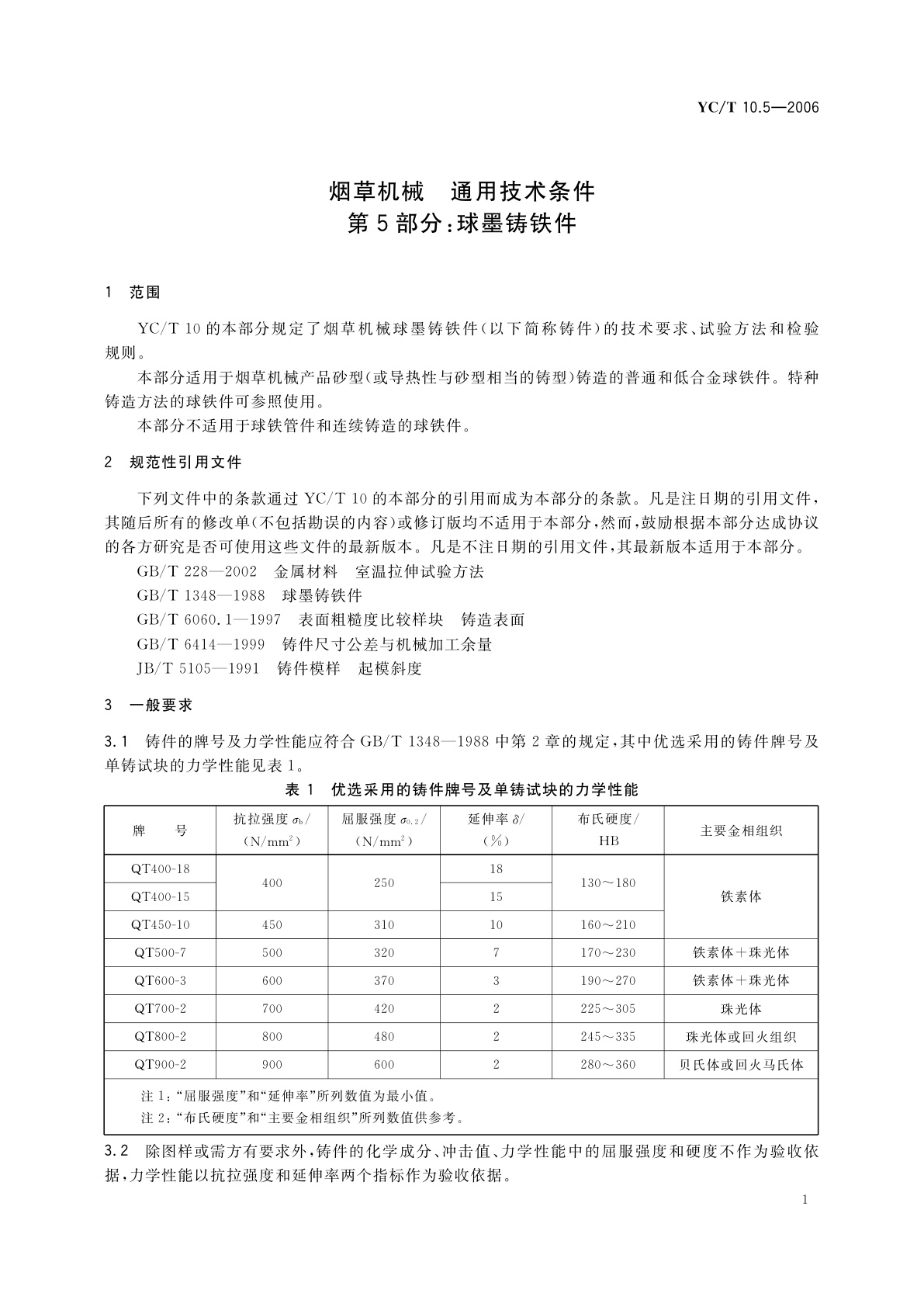 YC/T 10.5-2006 烟草机械　通用技术条件　第5部分：球墨铸铁件