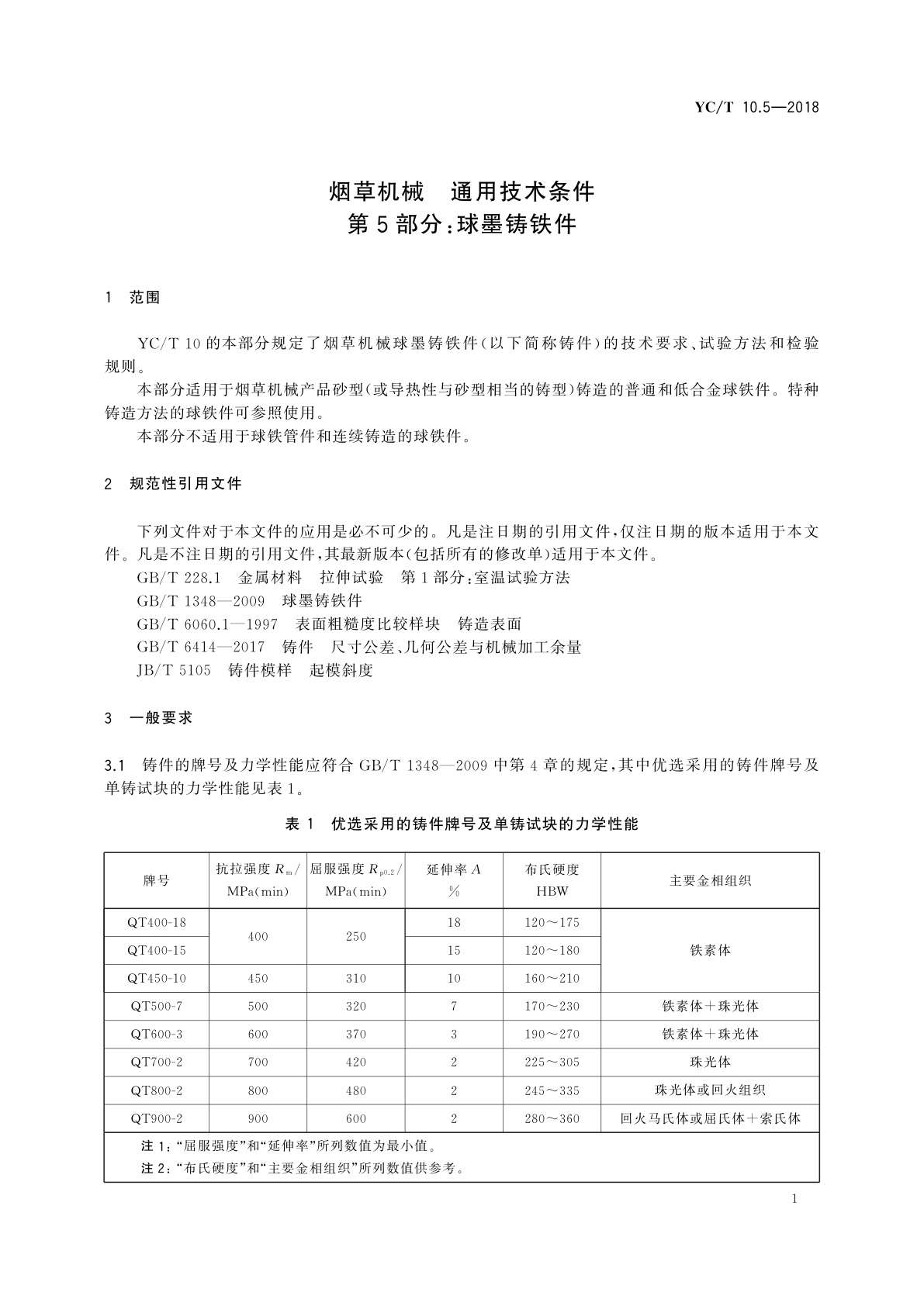 YC/T 10.5-2018 烟草机械　通用技术条件　第5部分：球墨铸铁件