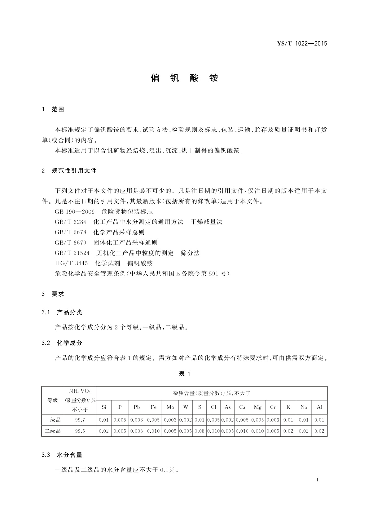YS/T 1022-2015 偏钒酸铵
