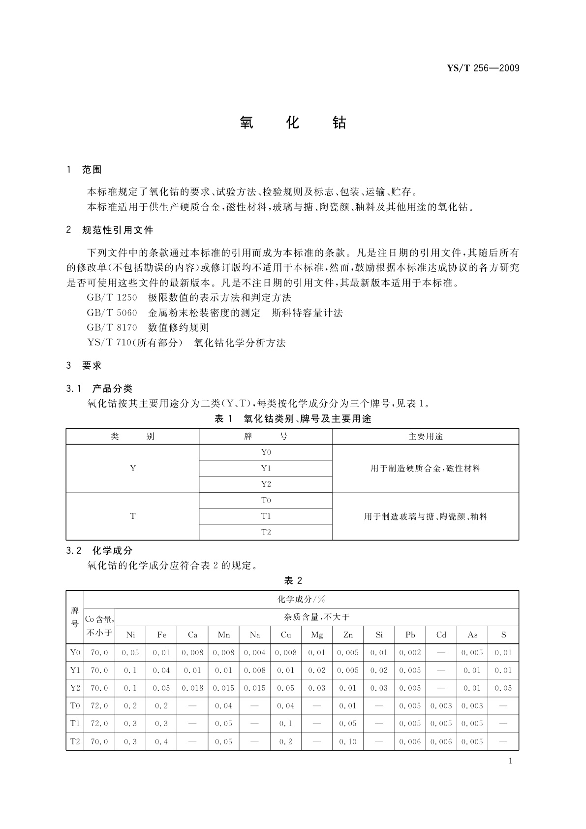 YS/T 256-2009 氧化钴