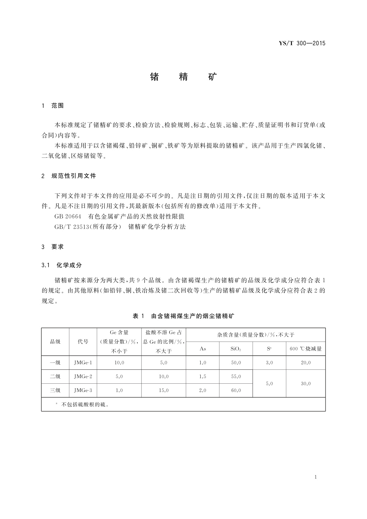 YS/T 300-2015 锗精矿