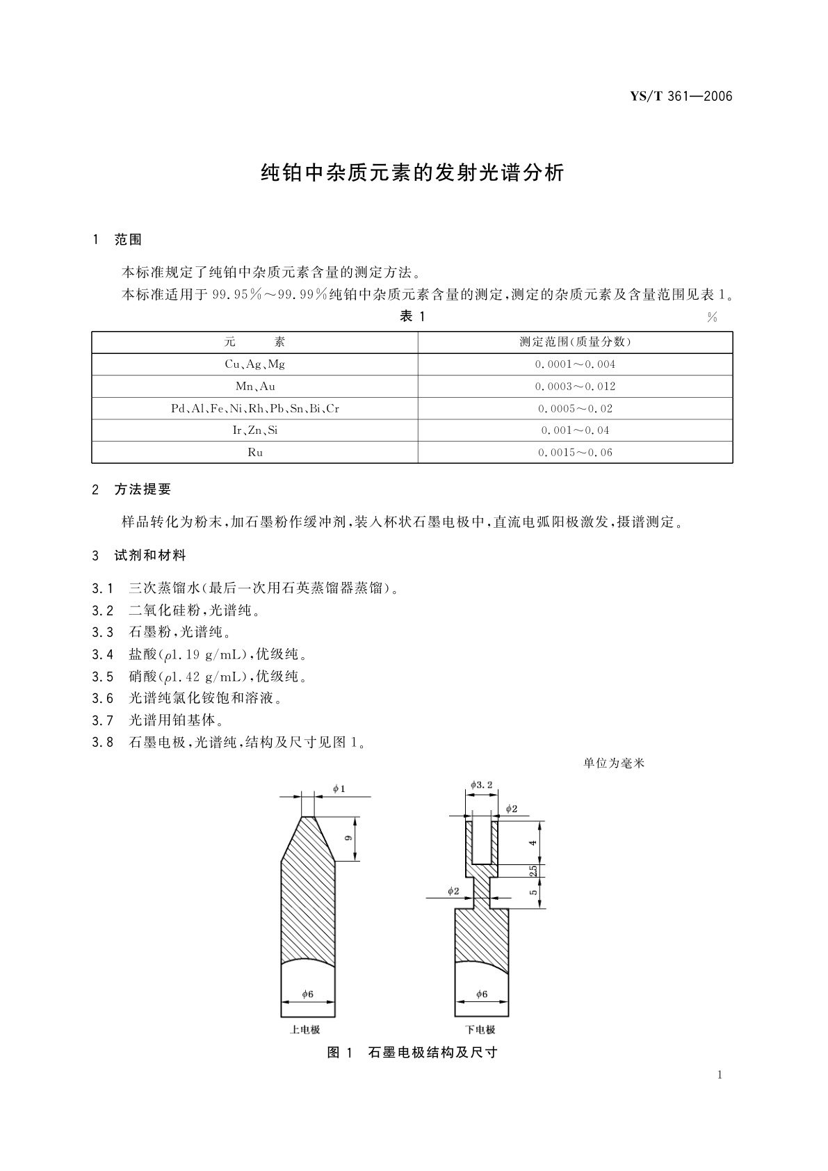 YS/T 361-2006 纯铂中杂质元素的发射光谱分析