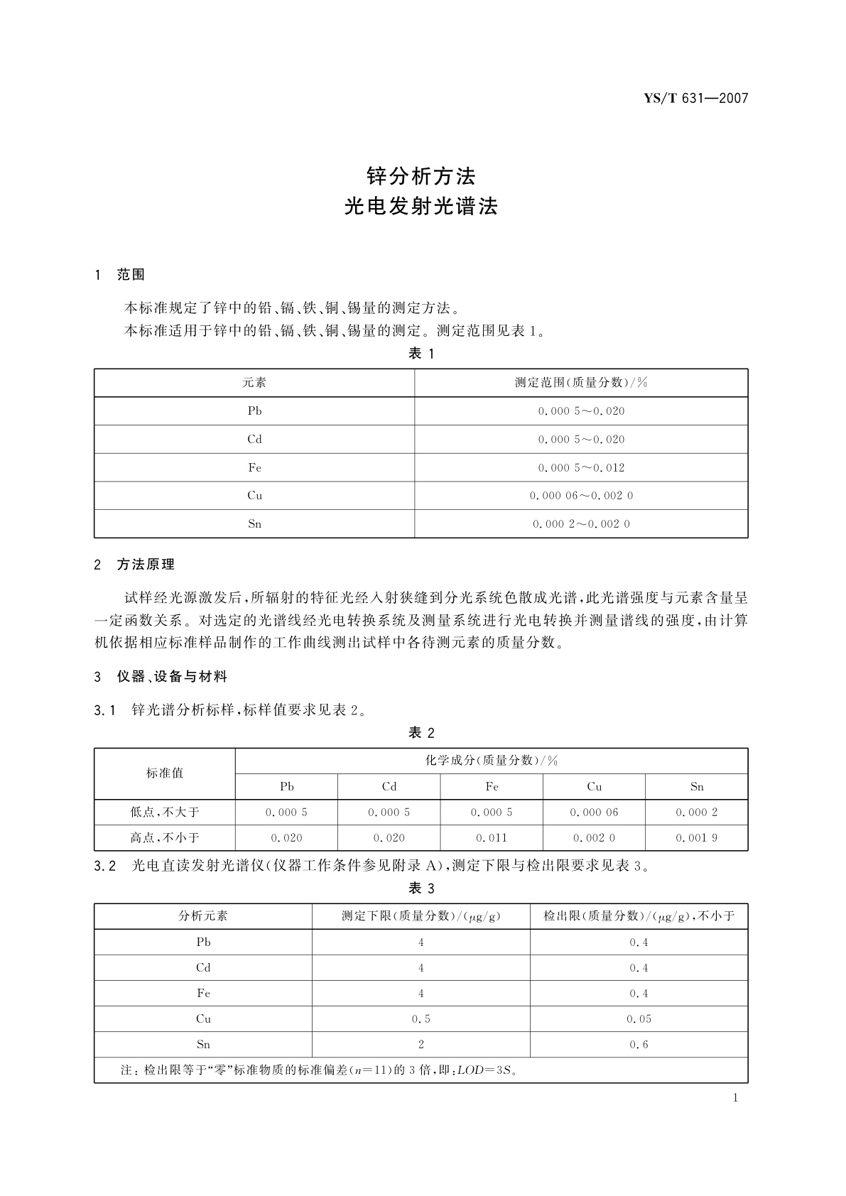 YS/T 631-2007 锌分析方法   光电发射光谱法