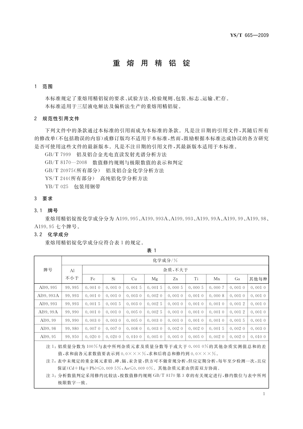 YS/T 665-2009 重熔用精铝锭