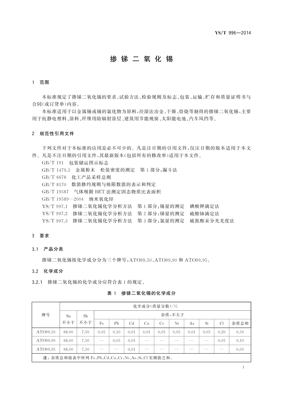 YS/T 996-2014 掺锑二氧化锡