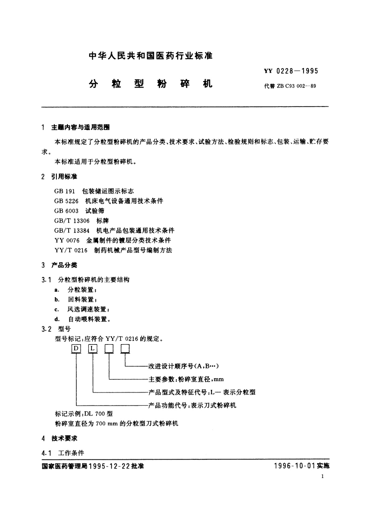 YY 0228-1995 分粒型粉碎机