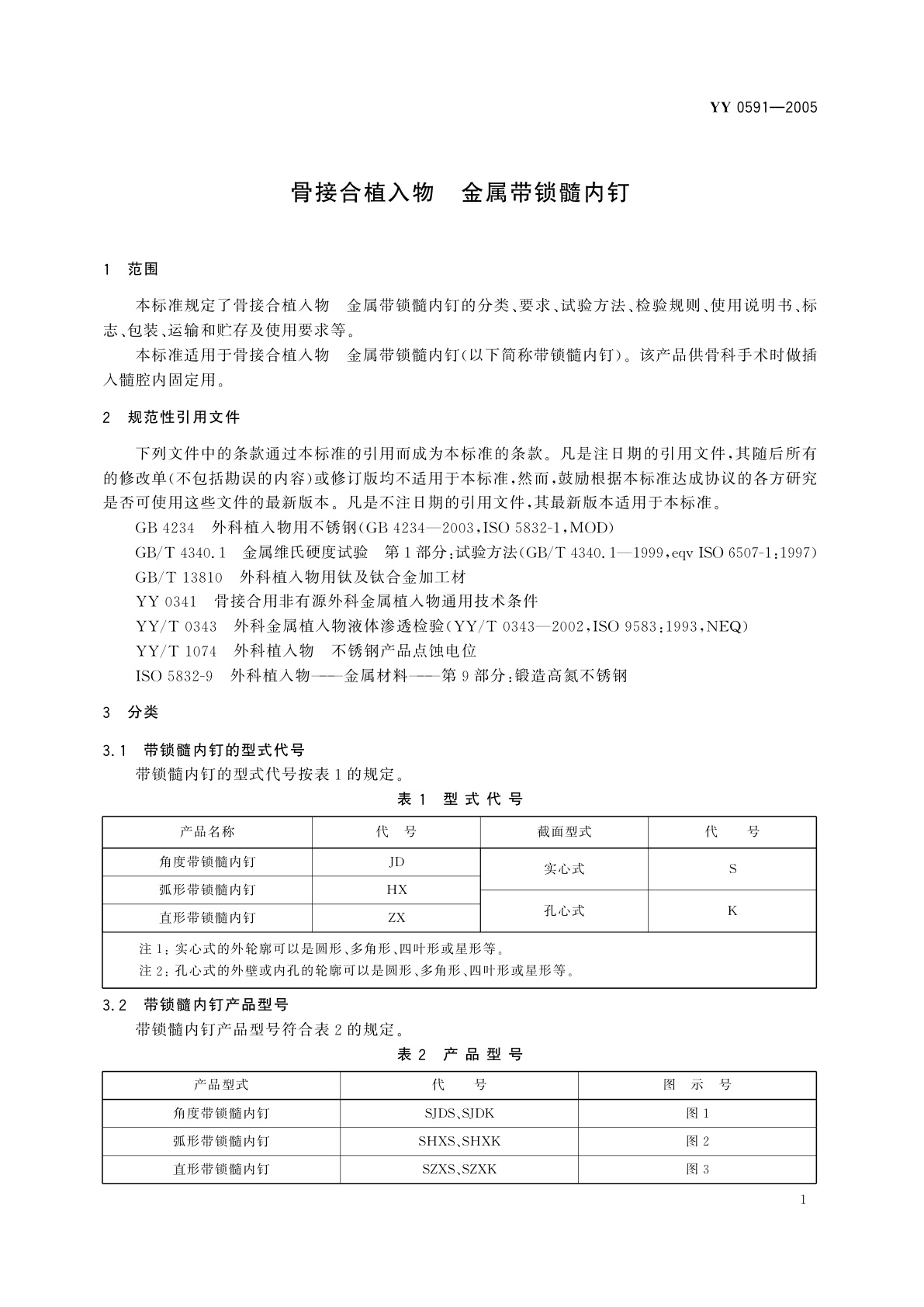 YY 0591-2005 骨接合植入物  金属带锁髓内钉