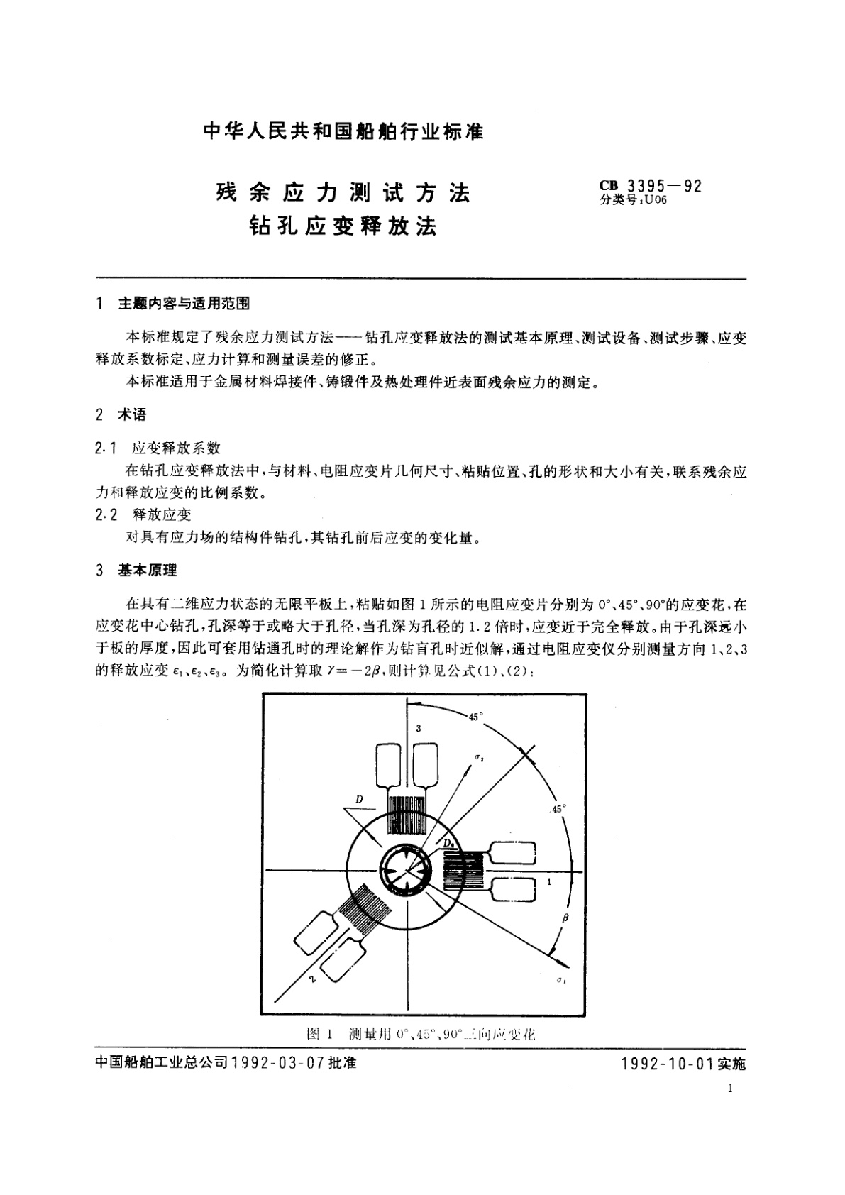 CB 3395-1992 残余应力测试方法　钻孔应变释放法