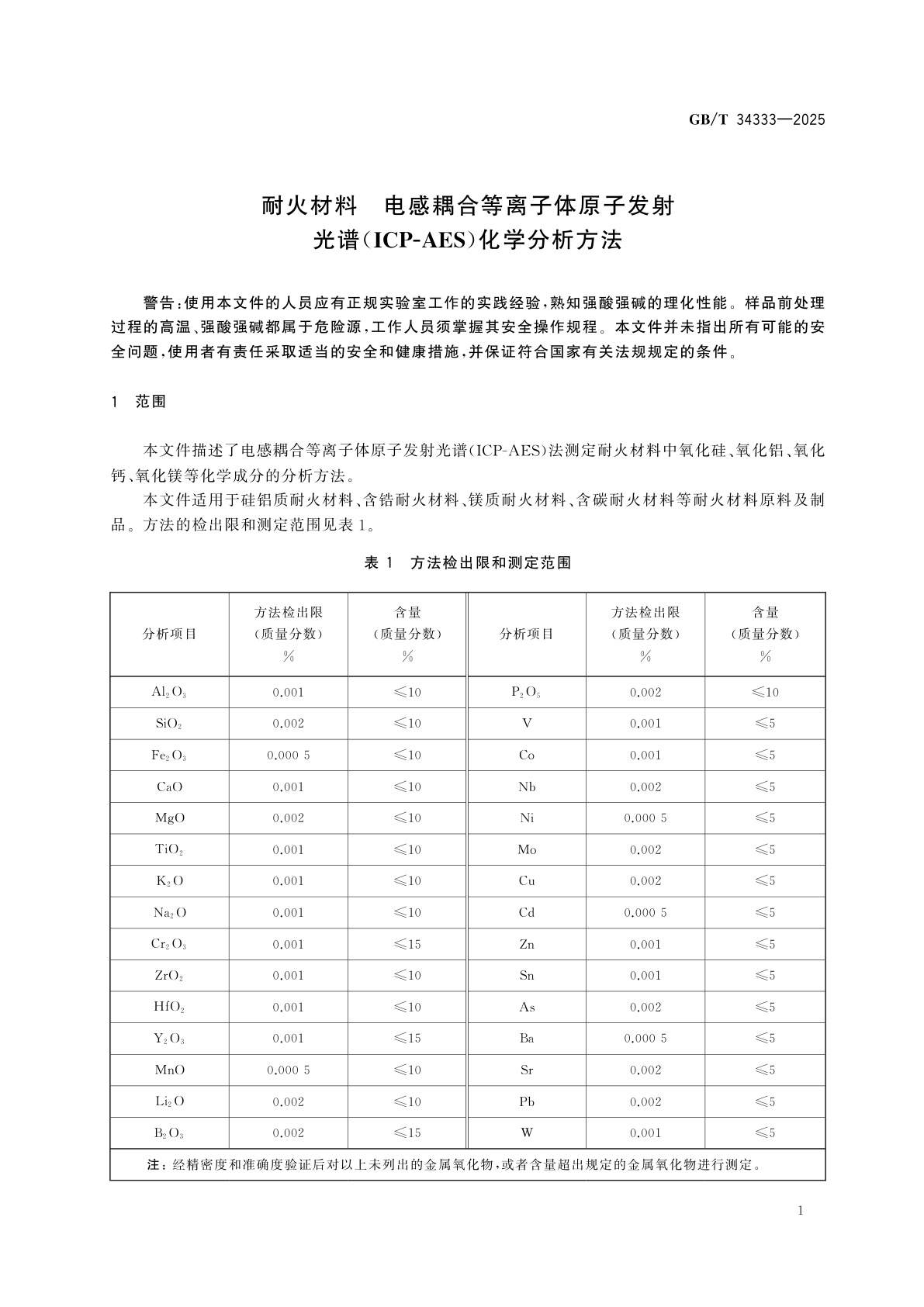GB/T 34333-2025 耐火材料　电感耦合等离子体原子发射光谱(ICP-AES)化学分析方法