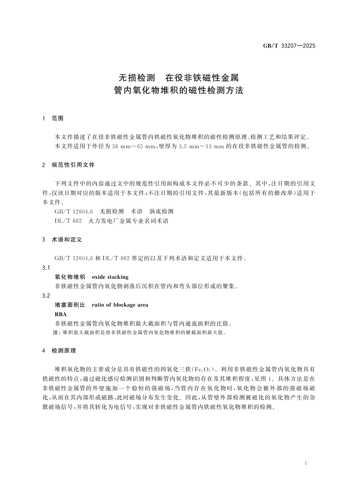 GB/T 33207-2025 无损检测　在役非铁磁性金属管内氧化物堆积的磁性检测方法