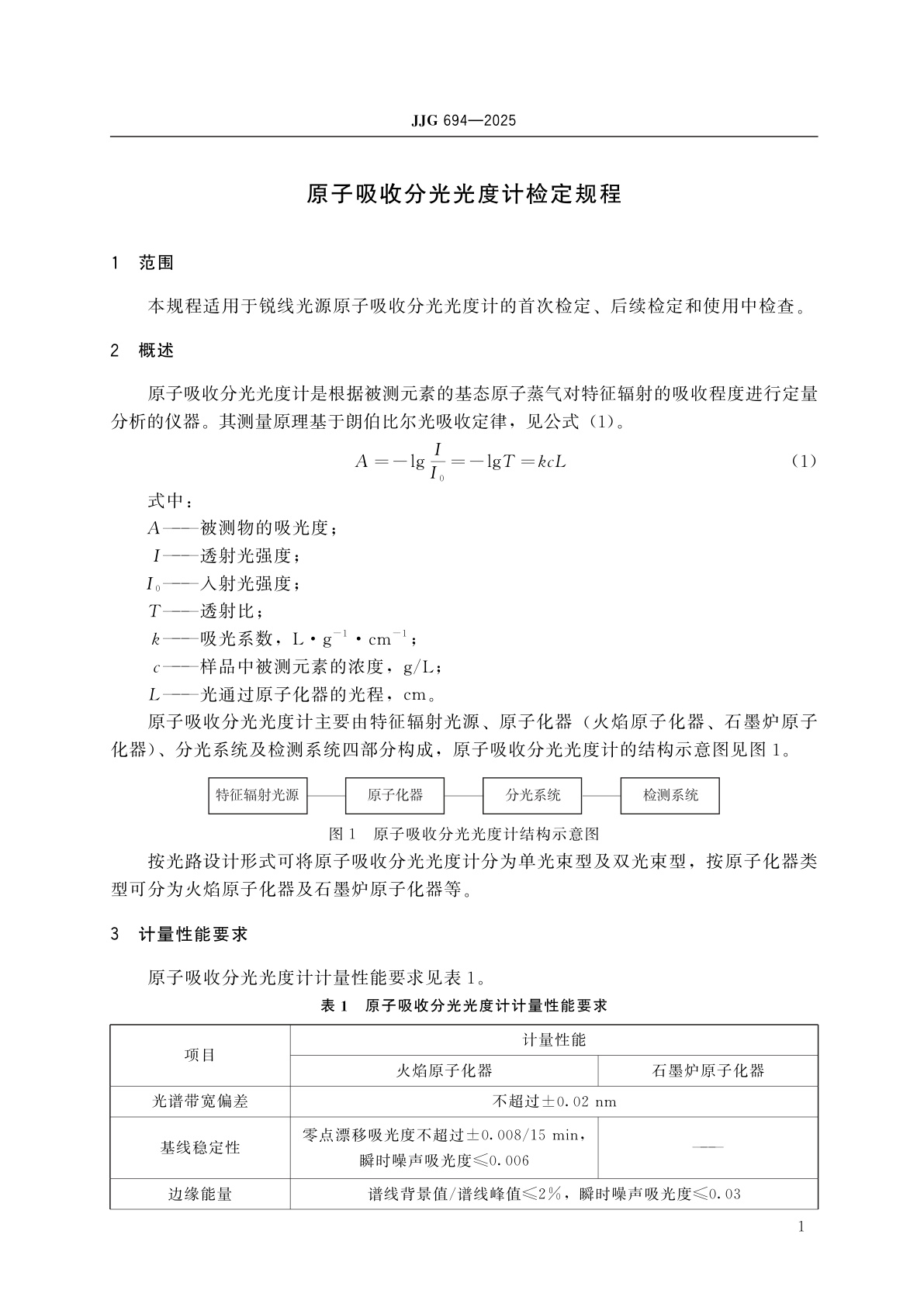 JJG 694-2025 原子吸收分光光度计检定规程