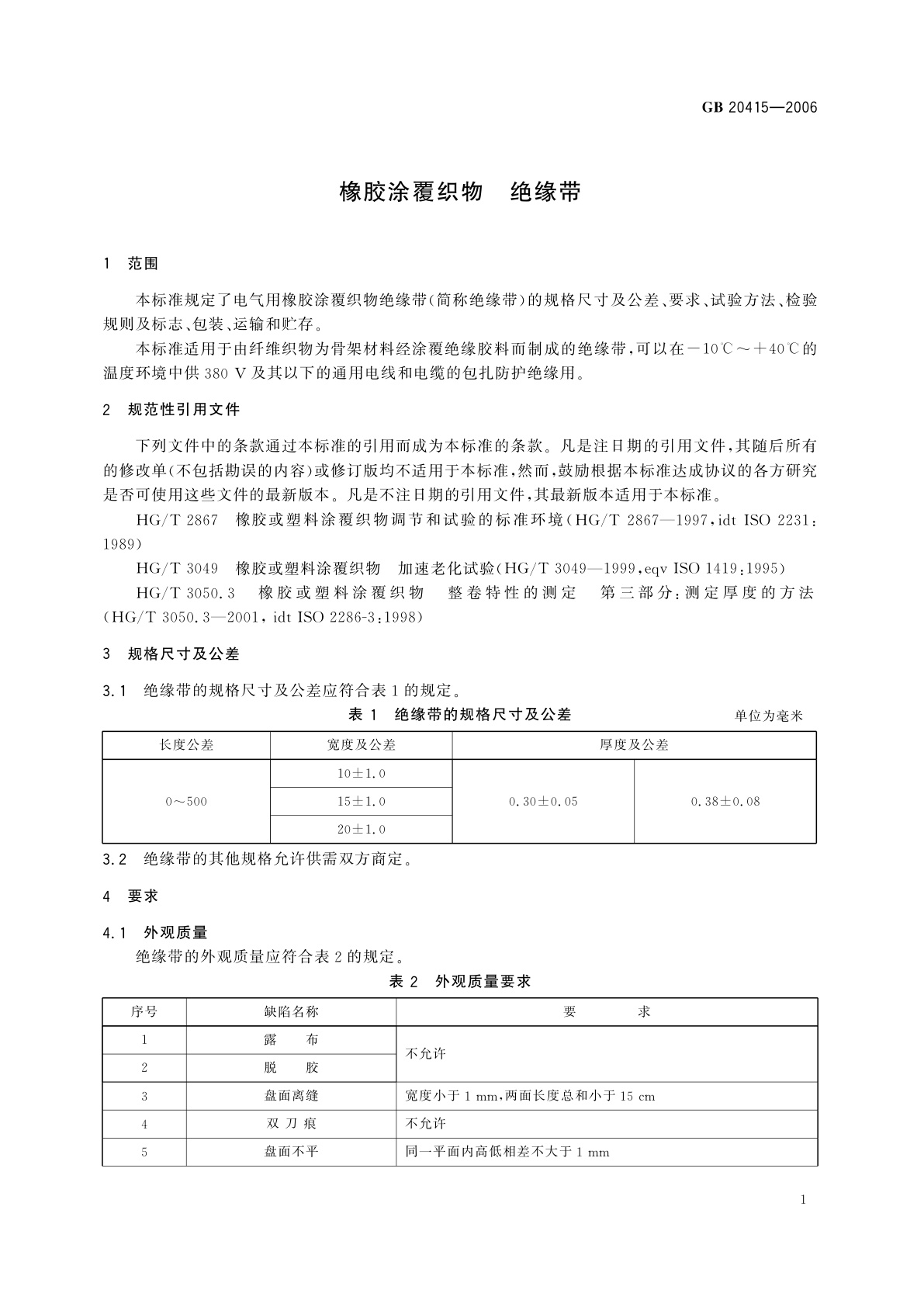 GB 20415-2006 橡胶涂覆织物　绝缘带